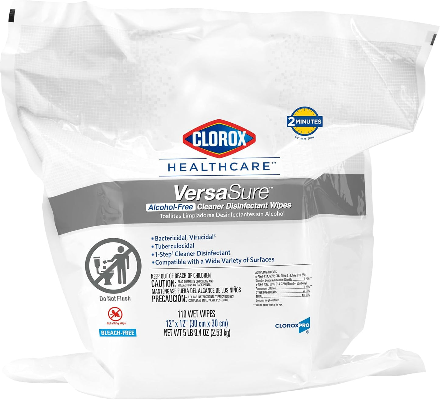 Clorox Healthcare VersaSure Cleaner Disinfectant Wipes, 110 Count Refill, 2 Refills/Case