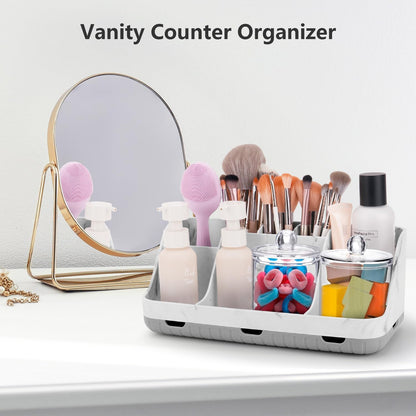GFWARE Wood Toothbrush Holders for Bathrooms Countertop Organizer - Detachable 7 Slots Kid Bathroom Decor and Accessories, Wooden Bathroom Sink Storage Organization, Caddy, Tray, Brown