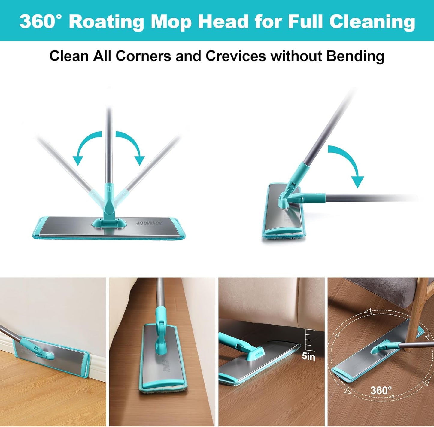 JOYMOOP 18 Inch Dust Mop for Hardwood Floors, Heavy Duty Industrial Wet Dry Mops with Telescopic Handle, Includes 5 Microfiber Mop Pads