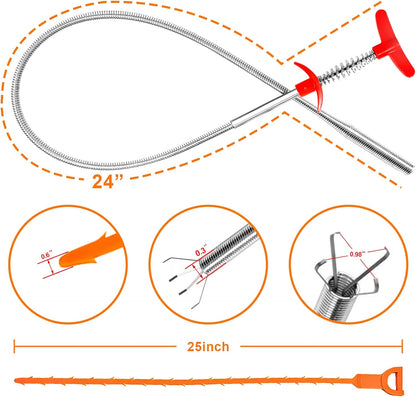 Drain Clog Remover, 25inch Drain Snake Hair Remover(3pcs), Hair Catcher Drain Auger Cleaner Tool Set For Toilet, Kitchen Sink, Bathroom Tub, Sewer