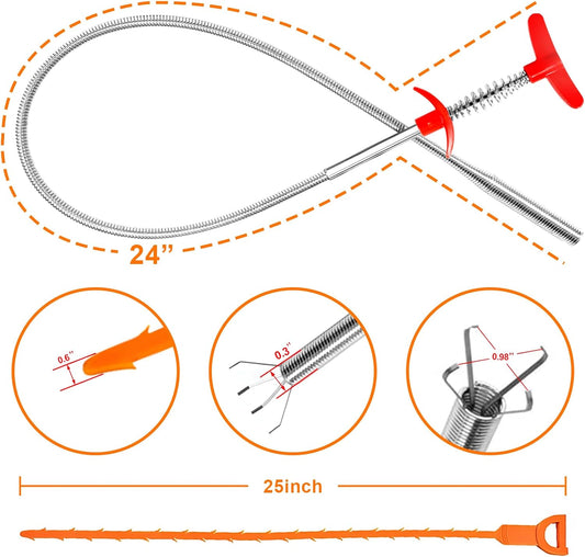 Drain Clog Remover, 25inch Drain Snake Hair Remover(3pcs), Hair Catcher Drain Auger Cleaner Tool Set For Toilet, Kitchen Sink, Bathroom Tub, Sewer