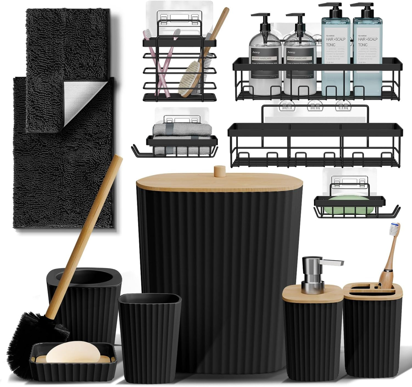 Clara Clark Bathroom Set - Sage Green Bathroom Accessories Set, 6PC Bathroom Accessory Set, Bathroom Sets with Toilet Brush, Trash Can & Soap Dispenser