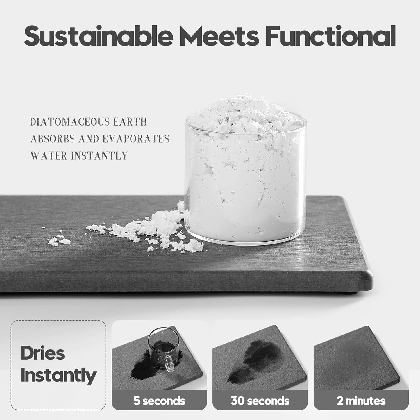 2PCS Water Absorbing Stone Drying Tray for Kitchen Counter & Bathroom Sink, Diatomite Faucet Splash Guard, Soap Dispenser Rack & Sponge Holder Caddy Organizer, Marble White (Printed Pattern), 9"x 3.5"