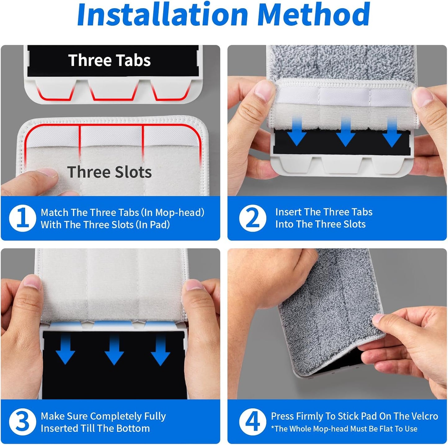 Oshang Flat Mop Head Refill, 13" X 4.9" Flat Mop Pads, Microfiber Mop Pads Flat Mop Replacement Heads (4-Pack) (White and Grey)