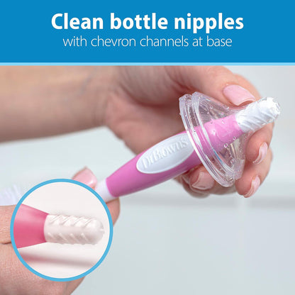 Dr. Brown's Reusable Sponge Baby Bottle Cleaning Brush with Suction Cup Stand, Scrubber and Nipple Cleaner, Pink 1-Pack