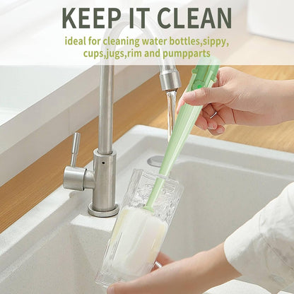 Water Bottle Cleaner Brush,5-in-1 Bottle Brushes for Cleaning,Bottle Scrubber Brush Cleaner(Green)