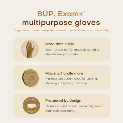 SUP Powder-Free Nitrile Gloves, 100 Count Food Safe Latex-Free Disposable Gloves for Medical Cooking Cleaning Food Prep, Tan