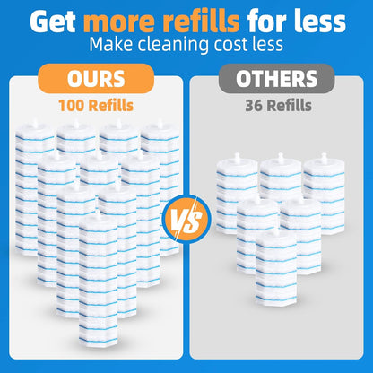 100 Count Toilet Wand Refills Disposable Toilet Brush Toilet Cleaner Refill Pads Wand Kit Scrubber Refills Compatible With Most Brushes No Falling Apart, Fresh Fragrance