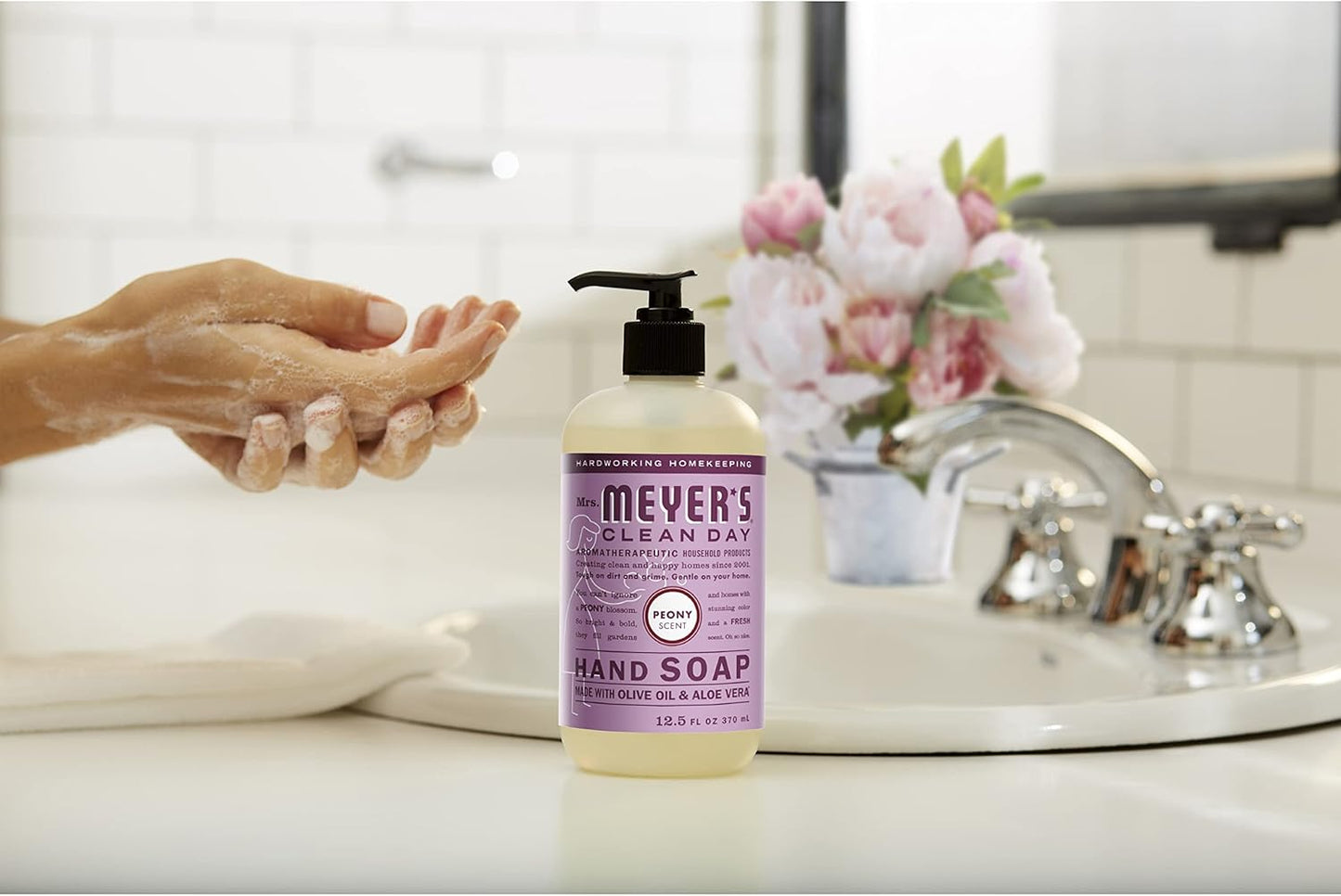 Mrs. MEYER'S Kitchen Set, Dish Soap, Hand Soap, and Multi-Surface Cleaner, 3 CT (Peony)