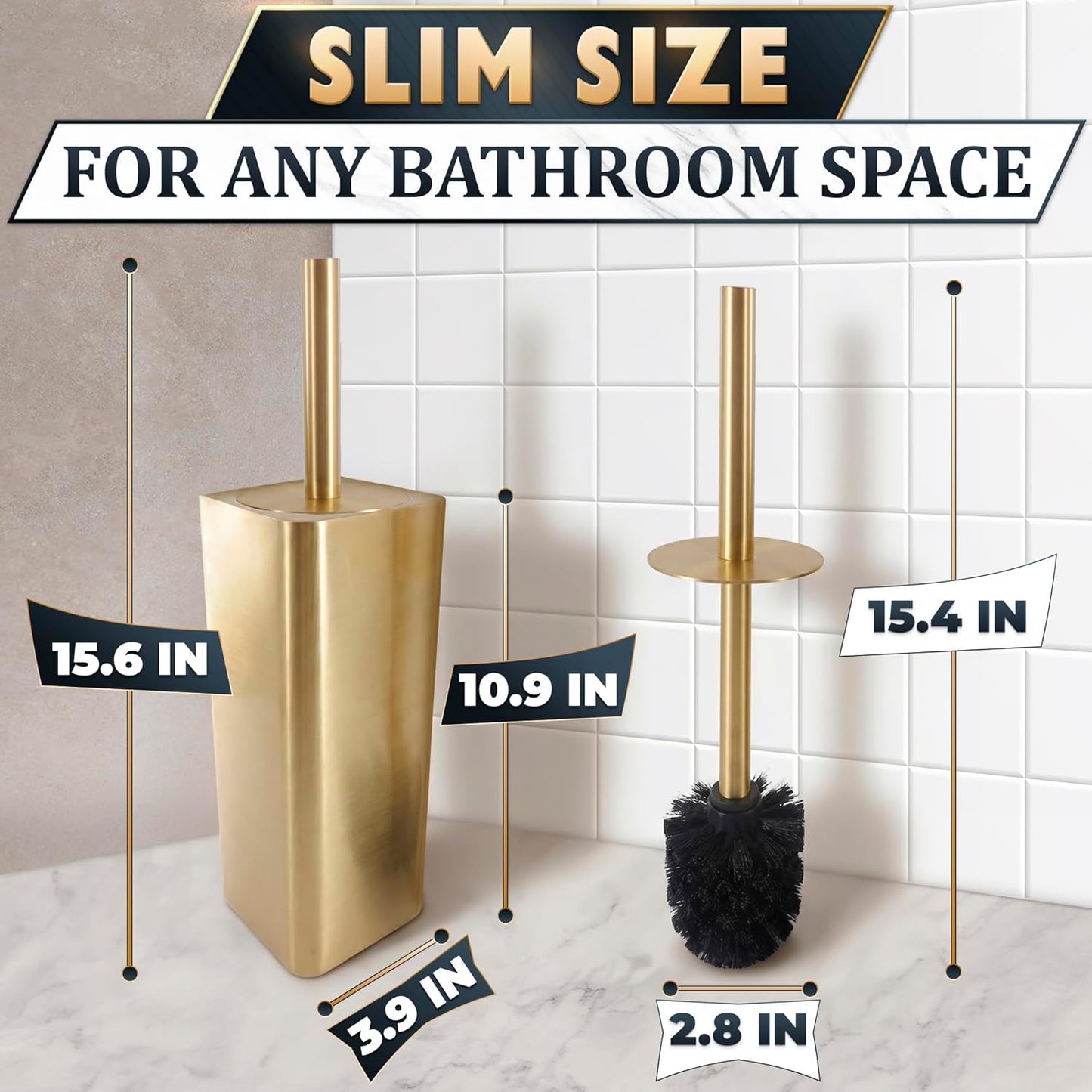 Stylish Stainless Steel Toilet Brush and Holder Set - Silver Toilet Bowl Brush and Holder with Splash Cover, Sturdy Bristles, Corrosion & Scratch Resistant - Elegant Design, Effective Deep Cleaning
