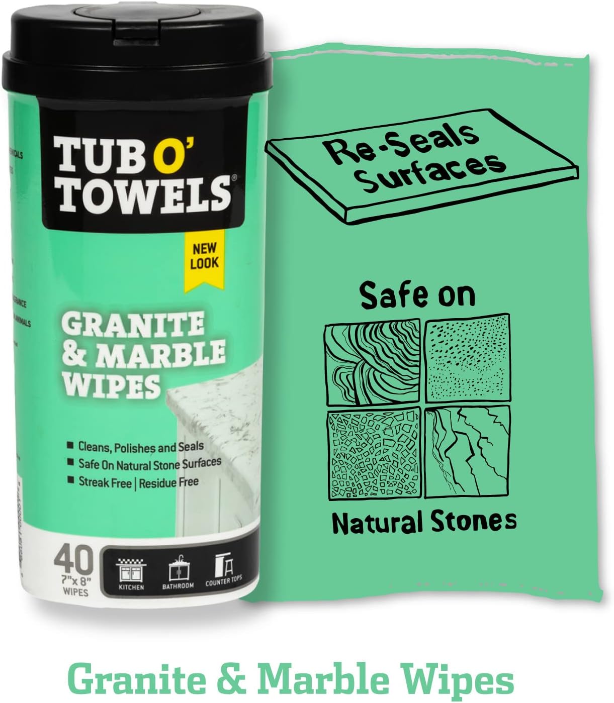 Tub O' Towels Heavy-Duty Multi-Surface Cleaning Wipes, 10" x 12", 90 Count Canister, Removes Grease, Grime, Tough Stains, Durable Disposable Wipes for Home, Garage, Outdoor Cleaning Tasks, 2-Pack