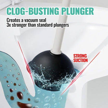2 Pack 4 in 1 Toilet Brush and Plunger Set with Crevice Cleaning Brush, Toilet Plunger and Brush Set with Extra Long Handle, Plungers for Bathroom Accessories, Toilet Plunger with Holder, Black, Pack