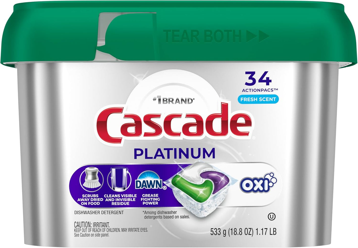 Cascade Platinum Dishwasher Pods, Dishwasher Detergent, Dish Detergent Soap, Fresh, 12 count