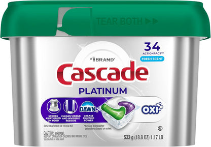 Cascade Platinum Dishwasher Pods, Dishwasher Detergent, Dish Detergent Soap, Fresh, 12 count