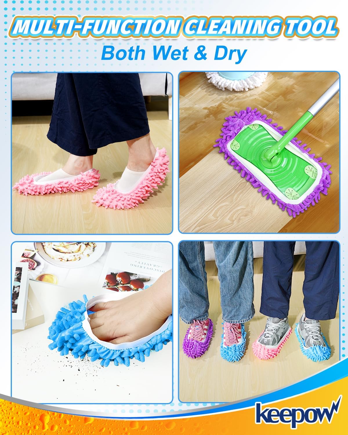 6 Mop Slippers for Floor Cleaning Mop Socks for Women Washable Mopping Socks Feet Foot Slippers Dust Mopping Shoes Microfiber Moppers Slippers for Women Men House Cleaning (3 Pairs)