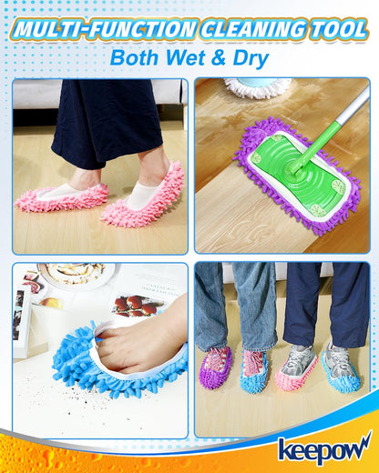 6 Mop Slippers for Floor Cleaning Mop Socks for Women Washable Mopping Socks Feet Foot Slippers Dust Mopping Shoes Microfiber Moppers Slippers for Women Men House Cleaning (3 Pairs)