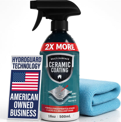 Ceramic Coating Spray for Stainless Steel Appliances — 16 oz Home Ceramic Coating with Microfiber Towel, Hydrophobic Protector Repels Water Spots & Fingerprints, Kitchen & Bathroom Surfaces, USA Made