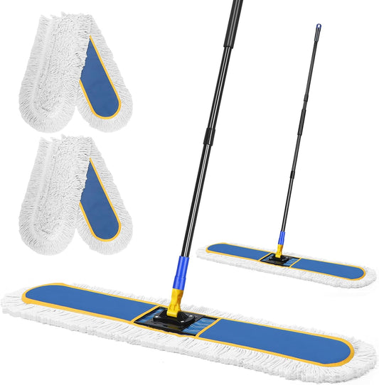 48" Commercial Industrial Dust Mop for Floor Cleaning, Large Floor Dust Broom with Washable Mops Pads, Wet Dry Duster Mops for Hardwood Floors,Marble, Laminate, Tile, Concrete, Garage,Blue