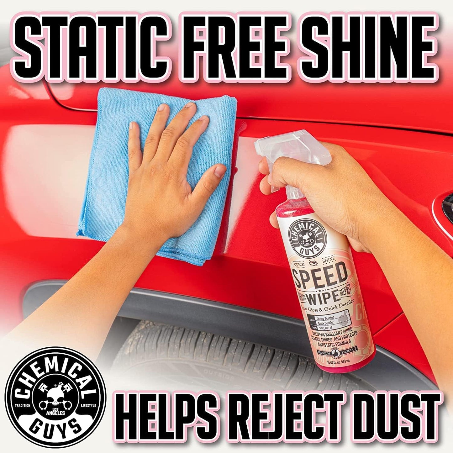 Chemical Guys Speed Wipe Quick Detailer - High Gloss, Streak-Free Shine, Detail Spray for Cars, Trucks, Motorcycles, RVs, and More, Safe on Paint, Glass, Wheels, and Trim, Cherry Scent, 16 fl oz