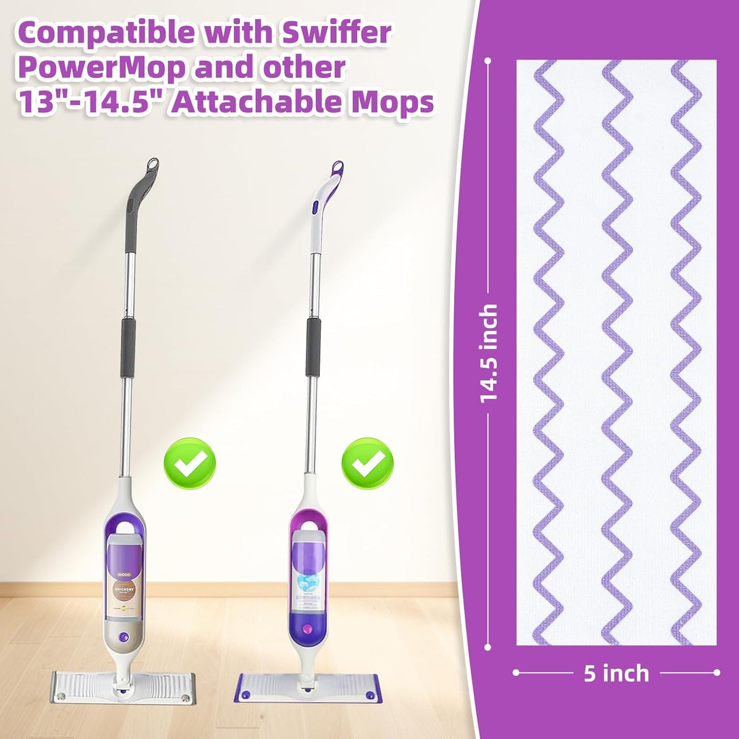 50 Count Microfiber Mop Pads Compatible with Swiffer Powermop, Disposable or Reusable Replacement Pads for Wet & Dry Use, PowerMop Refills for Multi-Surface Floor Cleaning