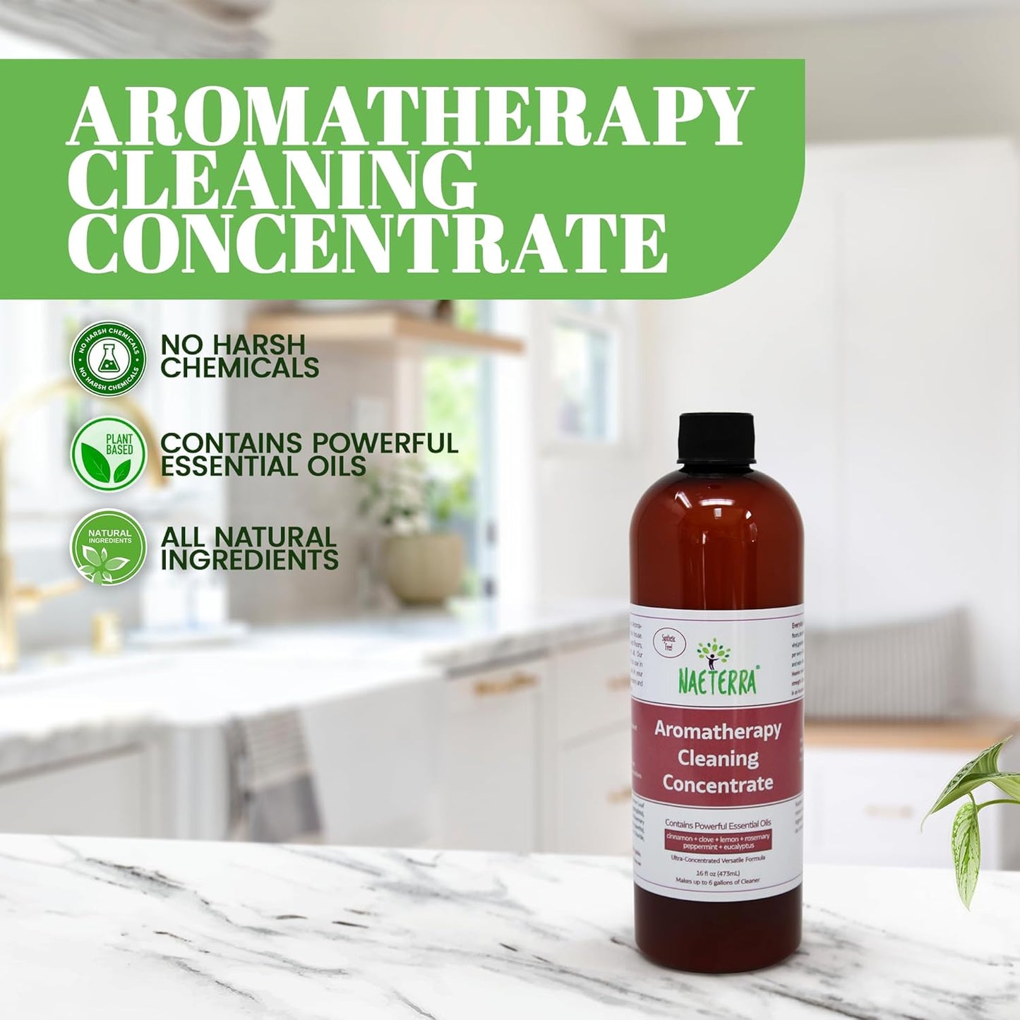 Naeterra Aromatherapy Cleaning Concentrate 64 oz - Natural All Purpose Multi Surface Cleaner - Plant Based Essential Oil Formula for Floors, Glass & Counters - Makes 24 Gallons - Pet Safe & Non Toxic