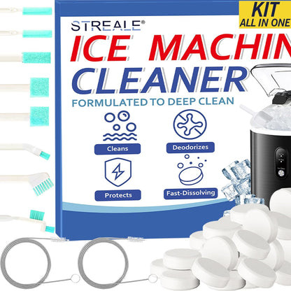 Ice Machine Cleaner Maker and Descaler - 24 Ice Maker Cleaner Tablets Compatible with All Major Brands, Nickel Safe Descaler Countertop Portable Commercial Icemaker Cleaning Solution