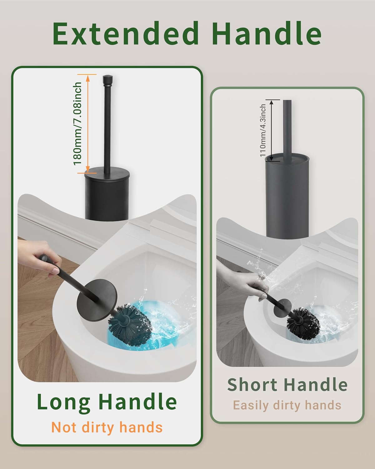 Toilet Brush and Holder Set, Toilet Bowl Brush for Bathroom with Long Handle, Stainless Steel Toilet Cleaner Brush with Durable Scrubbing Bristles,Splash-Proof (Brushed Nickel)