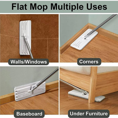 JOYMOOP 17.7-Inch Microfiber Flat Mop Replacement Pads – Washable Reusable Grey & Stripe, Pack of 4 Heavy-Duty Wet & Dry Refill for JOYMOOP Flat Mop & Bucket System
