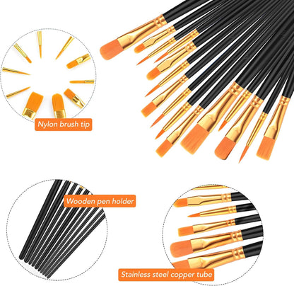 Acrylic Paint Brush Set, 1 Packs / 10 pcs Watercolor Brushes Painting Brush Nylon Hair Brushes for All Purpose Oil Watercolor Painting Artist Professional Kits.