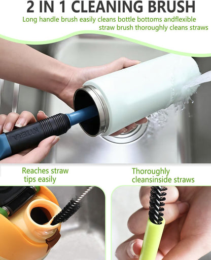 NTIERA 2-in-1 Bottle Brush Cleaner Kit Set,Long Water Bottle Cleaning Brushes,Hidden Straw Brush in Handle,BPA-Free Dishwasher-Safe,for Stanley & Owala Water Bottle,Baby Bottles Cup
