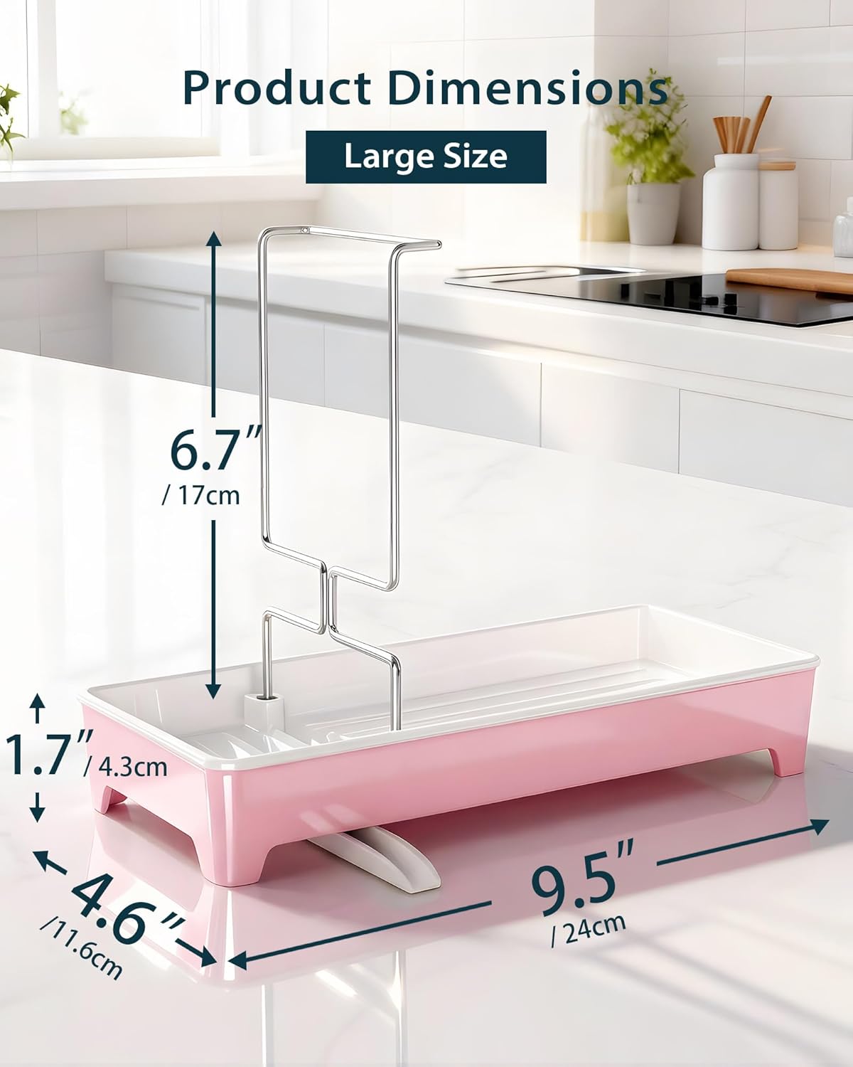 Minimalist Sink Caddy, Rustproof Sponge Holder for Kitchen Sink with 304 Stainless-Steel Brush Holder, Countertop Rack Organizer with Raised Ridges & Silicone Drain Tube (Mint Green, Large)