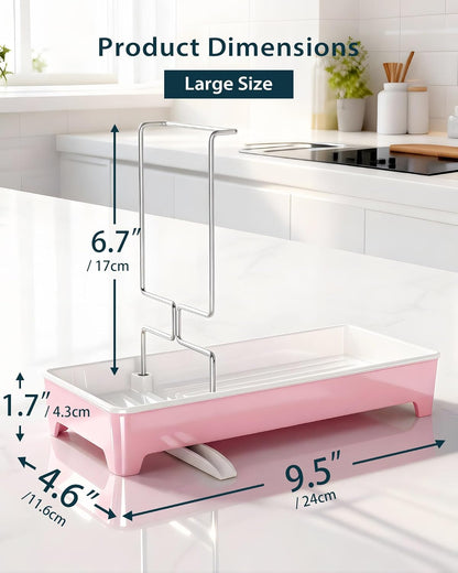 Minimalist Sink Caddy, Rustproof Sponge Holder for Kitchen Sink with 304 Stainless-Steel Brush Holder, Countertop Rack Organizer with Raised Ridges & Silicone Drain Tube (Mint Green, Large)