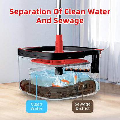 Spin Mop and Bucket Set with Self Separation Dirty and Clean Water System Self Wringing 360° Rotating Clean Mop-Head for Hardwood Tile Marble Floors (Mop Set with 6 Pads)-Grey
