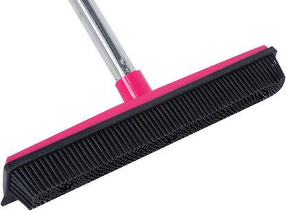 Pet Hair Remover, Carpet Rake for Pet Hair Removal, 2 in 1 Removal Tool of Rubber Broom and Squeegee for Floor, Length Adjustable Push Broom, Pet Dog and Cat Hair Remover (Pink)