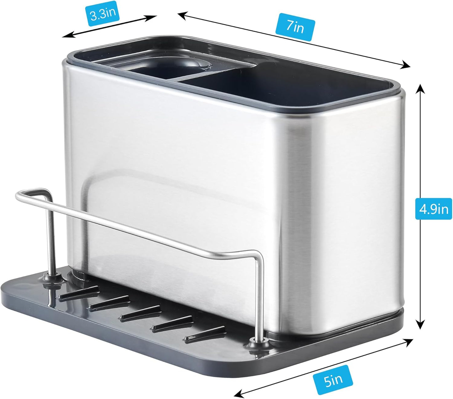 Kitchen Sink Organizer Stainless Steel, Stainless Steel Kitchen Sink Organizer, Compact Multi-Compartment Caddy for Sponges, Brushes & Cleaning Supplies, Rust-Resistant, Easy to Clean