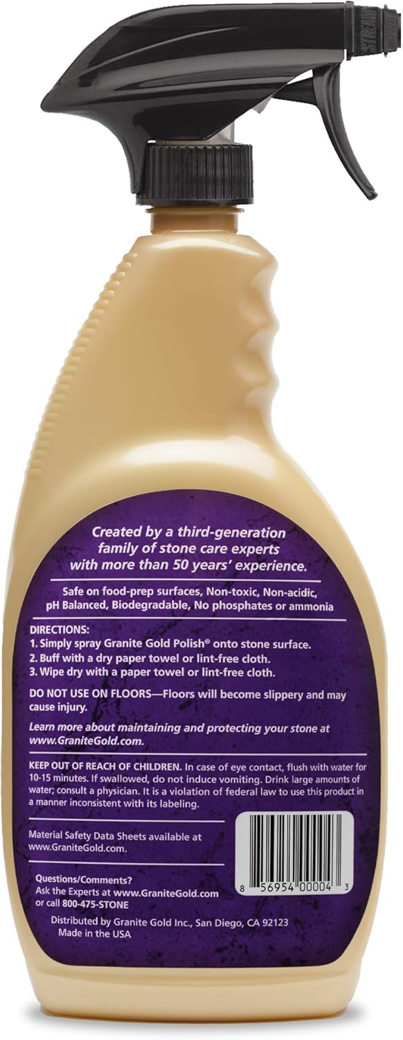 Granite Gold Polish Spray, Streak-Free Shine for Granite, Quartz, Marble, Travertine, Natural Stone Countertops, 24 Fl Oz (Pack of 1)