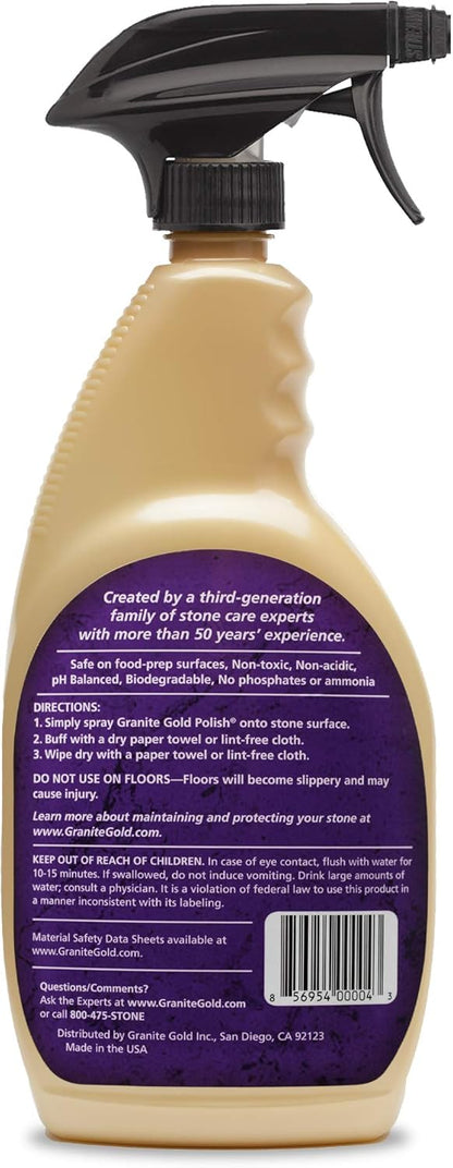 Granite Gold Polish Spray, Streak-Free Shine for Granite, Quartz, Marble, Travertine, Natural Stone Countertops, 24 Fl Oz (Pack of 1)