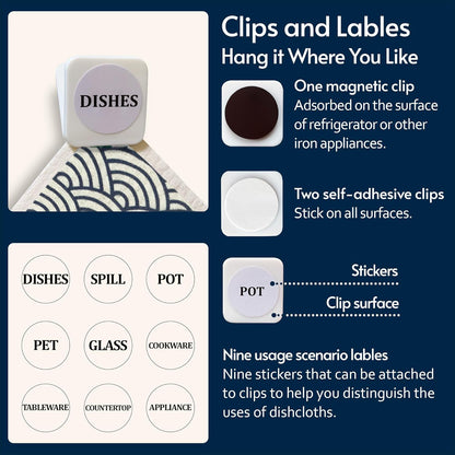 Eulnars Swedish Dishcloths for Kitchen, 8 Pack Reusable Paper Towels with Clips, Non-Scratch Swedish Kitchen Towels, Super Absorbent Cellulose Sponge Cloths, Dishwasher Safe, No Odor