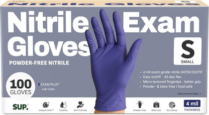 SUP Powder-Free Nitrile Exam Gloves, 100 Count Food Safe Latex-Free Medical Non-Sterile Cooking Disposable Glove, Blue Violet