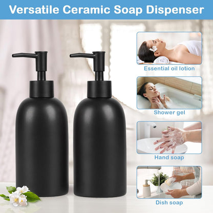 Natheeph Dish Soap Dispenser, Hand Soap Dispenser Ceramic Bottle, Refillable Liquid Great for Kitchen Dish Soap, Hand Soap, Essential Oil & Lotion (Bright White)