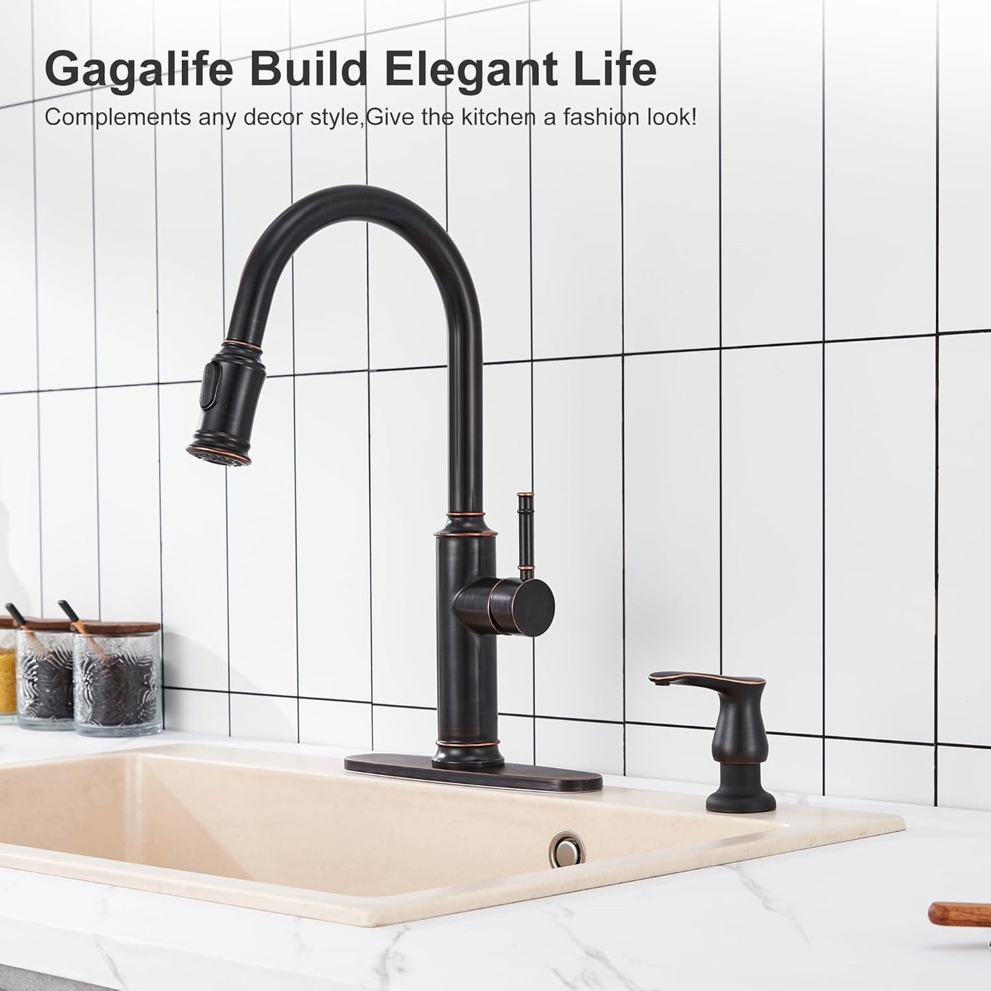 GAGALIFE Kitchen Sink Soap Dispenser Brushed Nickel, Under Sink Soap Dispenser with 40" Silicone Extension Tube Kit,Say Goodbye to Frequent Refills