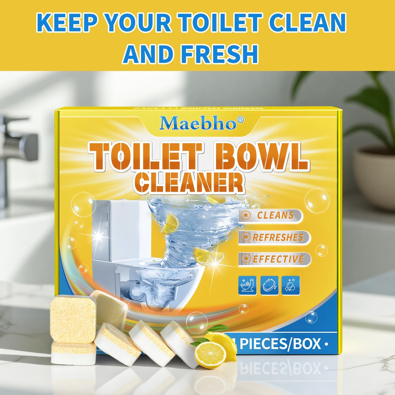 Toilet Bowl Cleaner Tablets (24 Count) | Septic Safe, Eco-Friendly Drop-in Tablets for Continuous Cleaning | Powerful Stain & Limescale Remover with Long-Lasting Fresh Scent