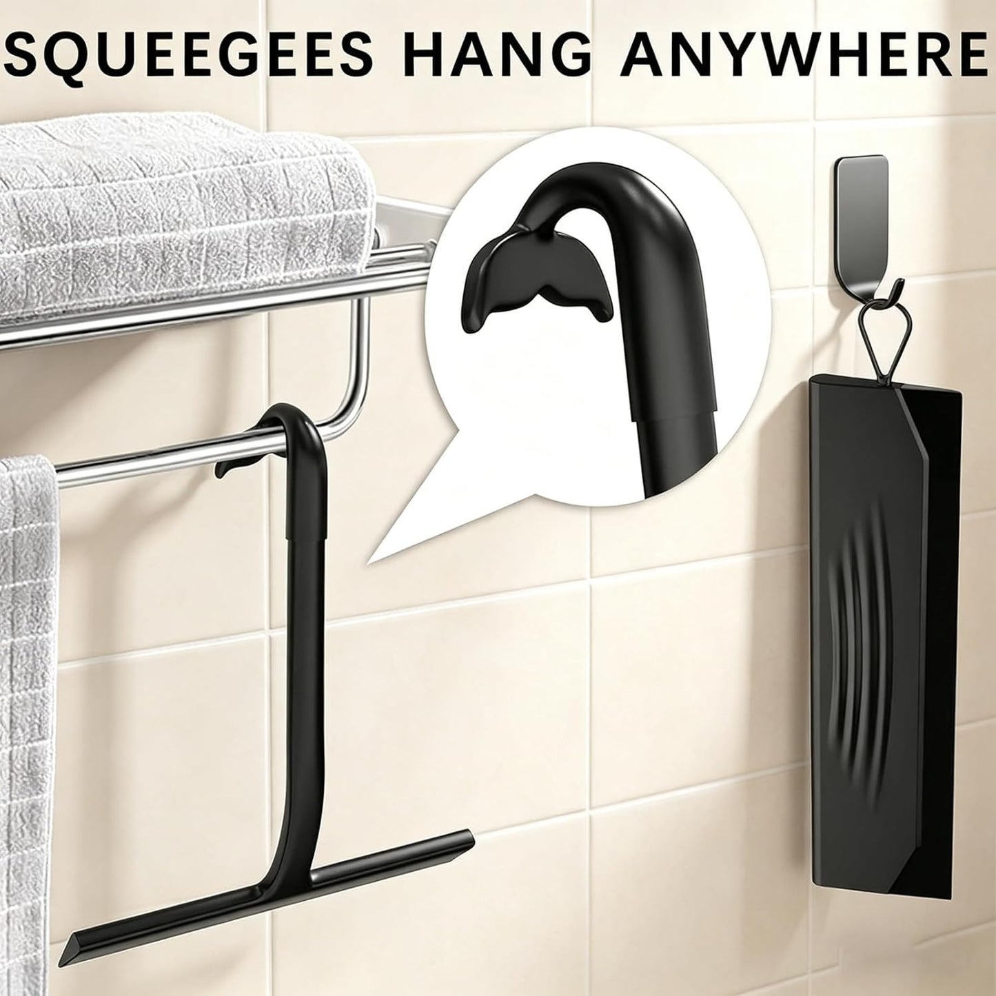 2PACK Shower Squeegee for Glass Doors, All-One-Piece Silicone with Built-in Hook Design for Easy Hanging and Cleaner Tool, for Bathroom, Glass, Kitchen, Tile Wall, Car