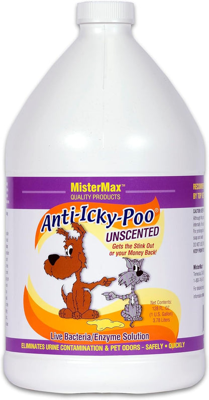 Mister Max Anti Icky Poo Pet Urine Enzyme Cleaner & Feces Odor Remover, Enzymatic Cleaner for Dog & Cat Urine, Pet Odor Remover Spray, 1 Gallon (Original Scent)