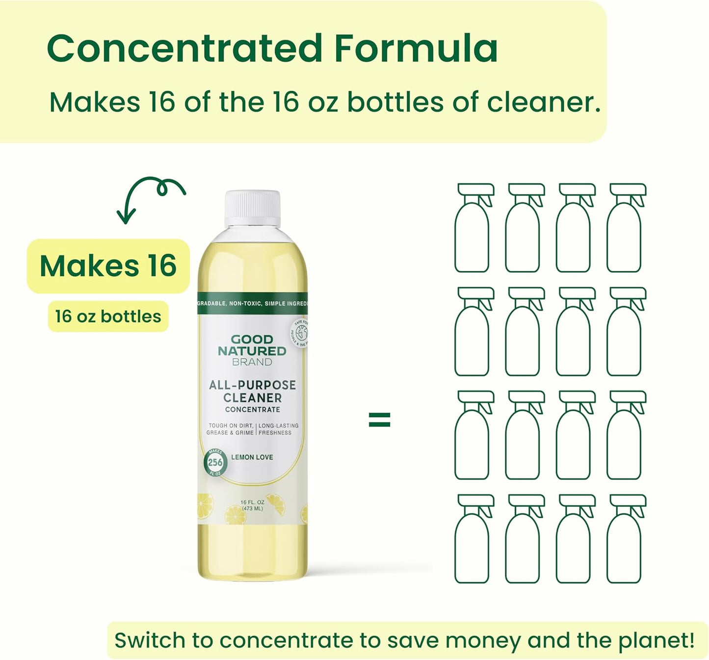 Good Natured Brand All-Purpose Cleaner Concentrate | 8oz makes 128oz | Lavender Essential Oil | 16X Concentrated Natural Multi-Surface Cleaner