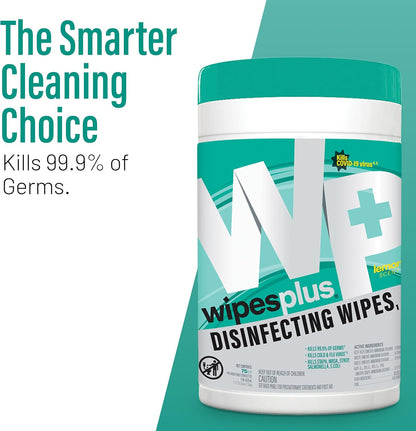 WIPESPLUS Disinfecting Surface Wipes Canister Bleach Free with Lemon Scent for Home and Business, 450 Count, (6 Packs of 75)