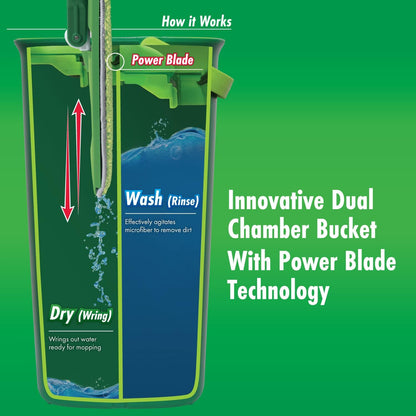 Libman Rinse 'n Wring Mop and Bucket System, Microfiber Dry Wet Mop for Floor Cleaning, Hardwood, Laminate, Tile Cleaner, Dual Chamber Bucket Design, 2 Total Refill Replacement Head Pads