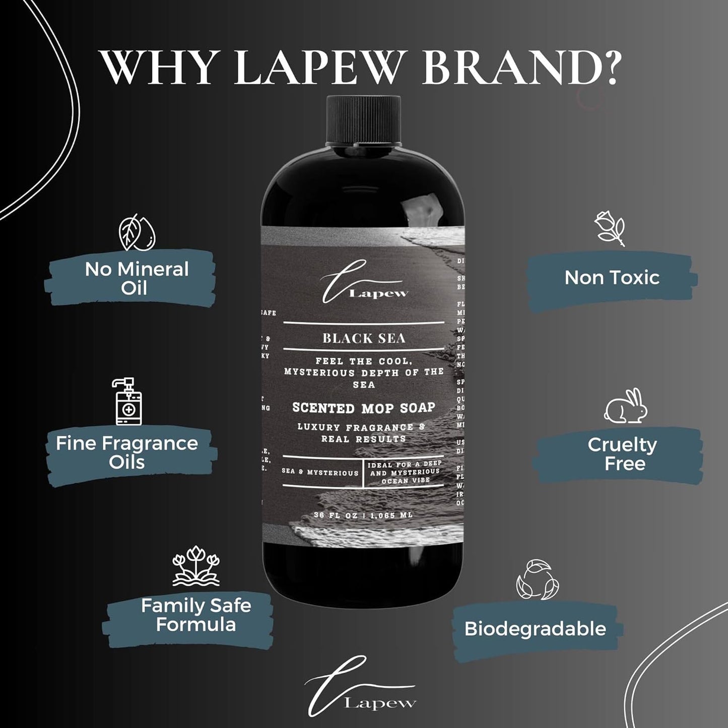 Lapew Black Sea Scented Cleaning Bundle | Carpet Deodorizer Powder (16 oz) & Mop Soap Concentrate (36 oz) | Pet-Friendly Odor Eliminator - Colors A