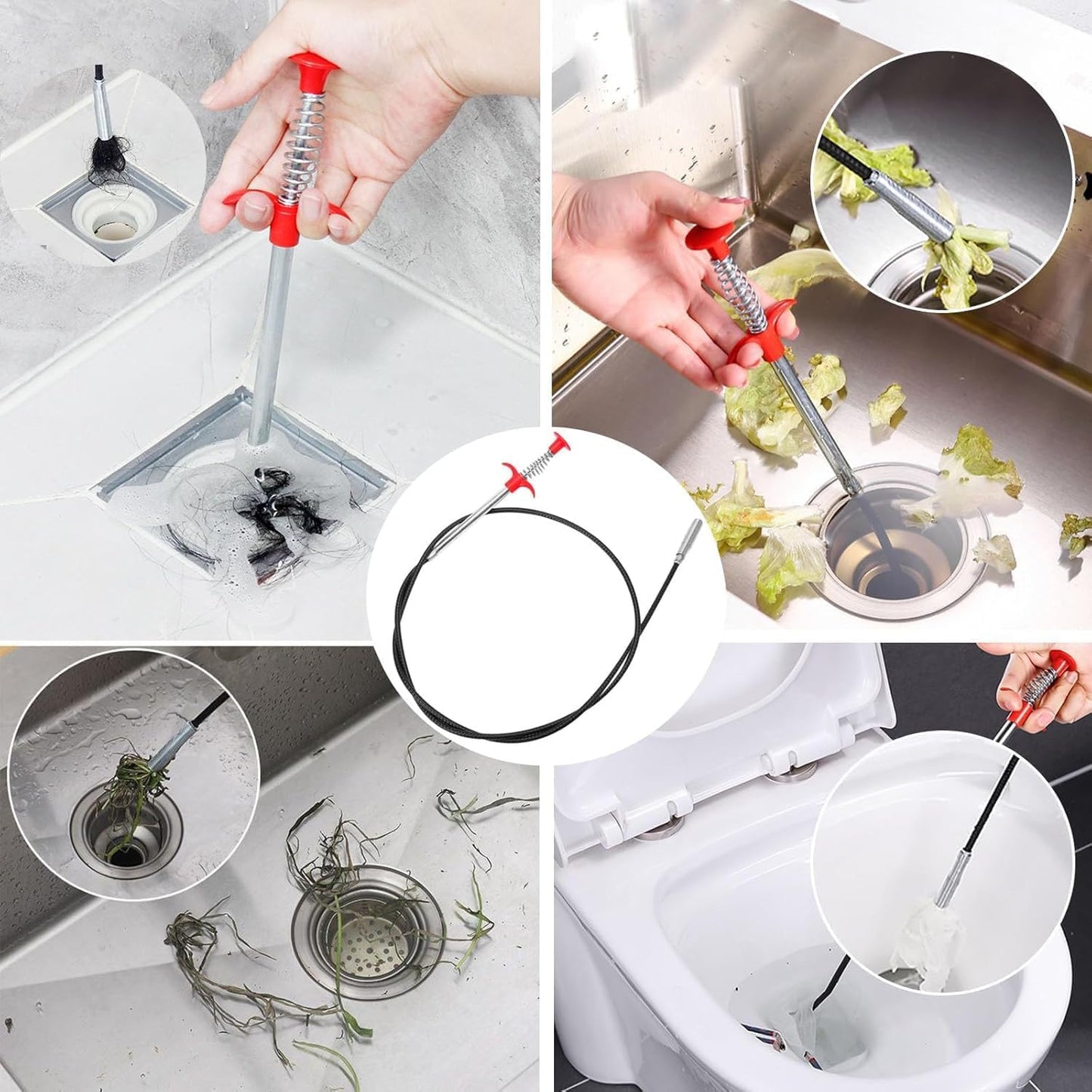 Drain Snake,61 Inch Hair Drain Clog Remover- Flexible Gutter Cleaning Tools for Home Sink, Bathroom Tub,Drain, Toilet, Tight Spaces