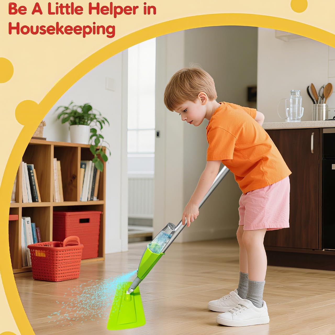 Kids Spray Mop Fun&Functional Toddler Cleaning Set Kids Mop with Real Water Sprayer Bottle Washable Pads Pretend Play Montessori Housekeeping Gifts for Toddlers Kids Girls Boys(Green)